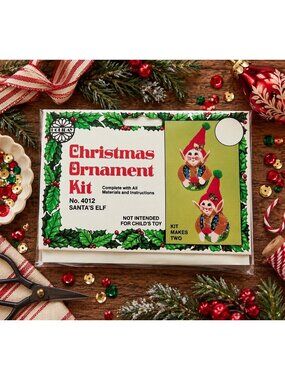 Vintage Holiday Push Pin Ornament Christmas Craft Kit Santas Elf Elves Beaded